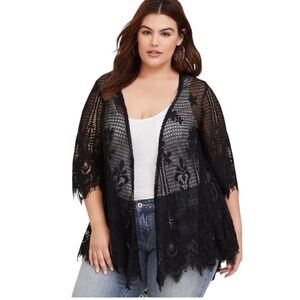 Torrid Scallop lace Open Front Kimono Black Size 3/4